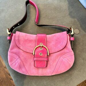 Coach RARE Vintage Barbie Pink Suede Y2K Soho Demi Buckle Shoulder Bag